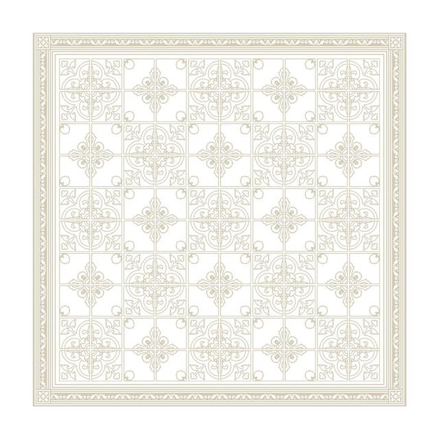 Vinyl rug with a floral pattern in sand with border Marlow Home Co. Rug Size: Square 140cm on Productcaster.