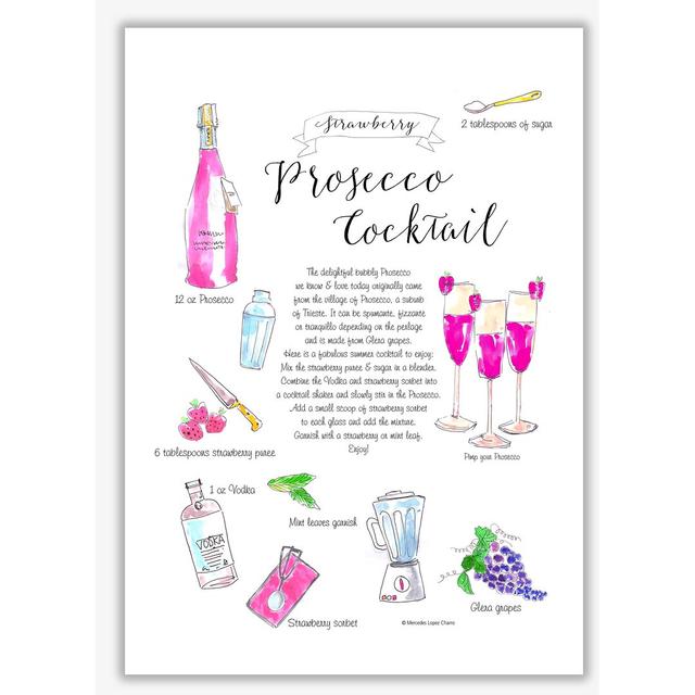 Strawberry Prosecco Cocktail Recipe - Print East Urban Home Size: 59.4 cm H x 42 cm W x 1 cm D, Frame Options: No Frame on Productcaster.