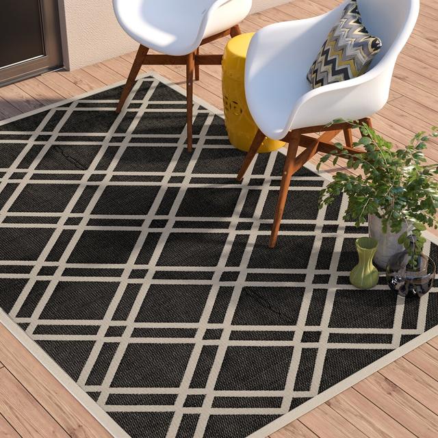 Kellogg Geometric Machine Woven Black/Beige Area Rug Ophelia & Co. Rug Size: Rectangle 120 x 180cm on Productcaster.