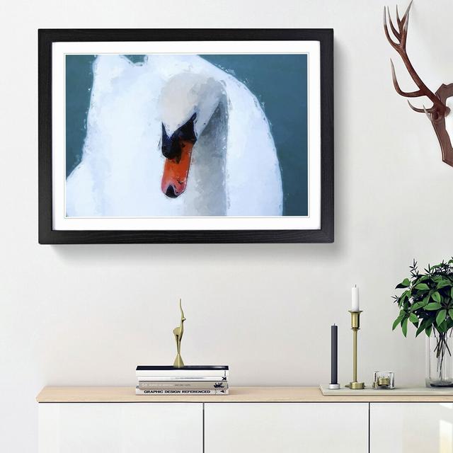 Swan upon a Green Lake in Abstract - Picture Frame Painting Print East Urban Home Size: 27cm H x 36cm W x 2cm D, Frame Option: Black Framed on Productcaster.