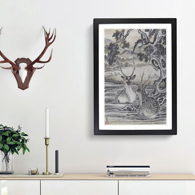 Deer Below the Monkeys by Kawanabe Kyosai - Picture Frame Painting Print East Urban Home Size: 48cm H x 36cm W x 2cm D, Frame Option: Black Framed on Productcaster.