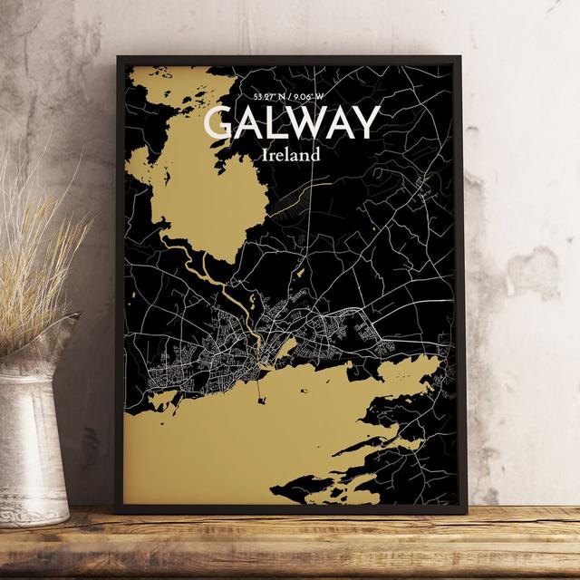 Galway City Map - Unframed Graphic Art Print on Paper East Urban Home Size: 91.4cm H x 61cm W x 0.13cm D, Colour: Red/Yellow on Productcaster.