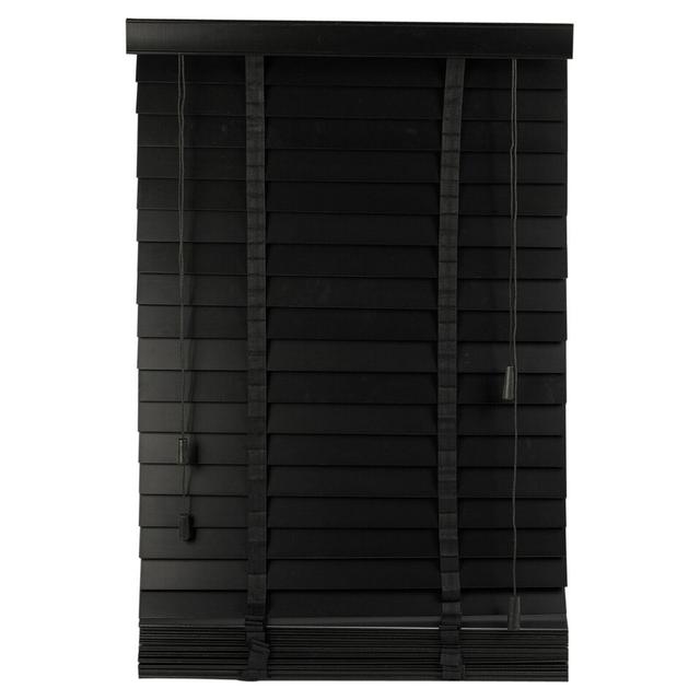 Real Wood Venetian Blinds Horizontal Wooden Slat Valance Hanging Window Privacy 1 Symple Stuff Colour: Black, Blind Size: 160 cm L x 90 cm W on Productcaster.