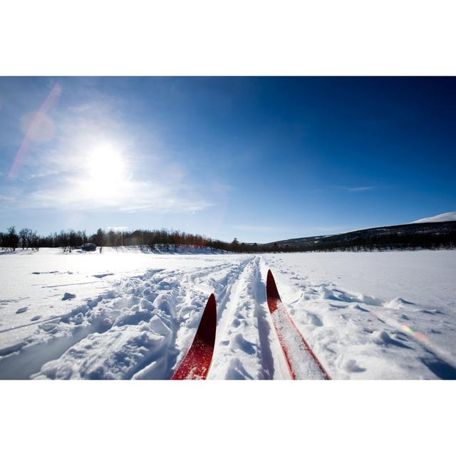 Red Skis - Wrapped Canvas Photograph Ebern Designs Size: 51cm H x 76cm W x 3.8cm D on Productcaster.