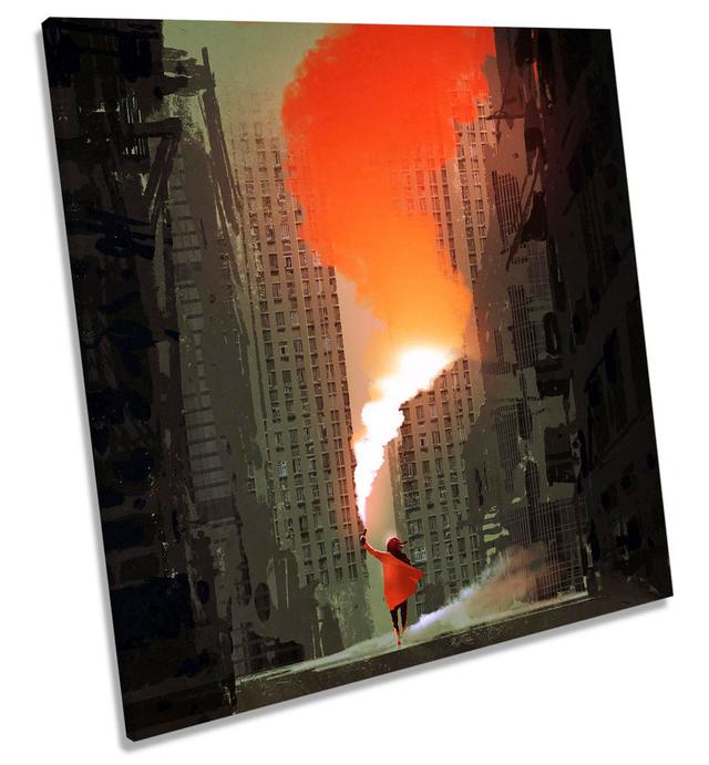 Z0088 City Life Smoke Flare Urban - Wrapped Canvas Print ClassicLiving Size: 76.2cm H x 76.2cm W x 4cm D on Productcaster.