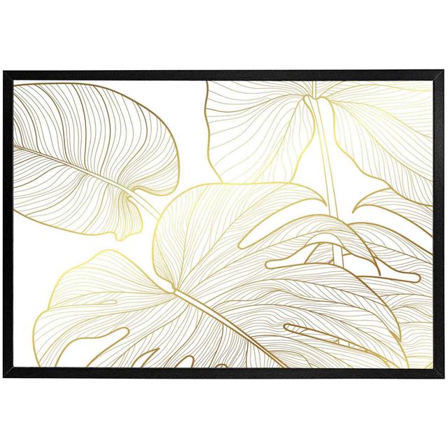 Addis Golden Botanical Line Art - Single Picture Frame Print 17 Stories Size: 31cm H x 41cm W x 4cm D, Frame Colour: Black on Productcaster.