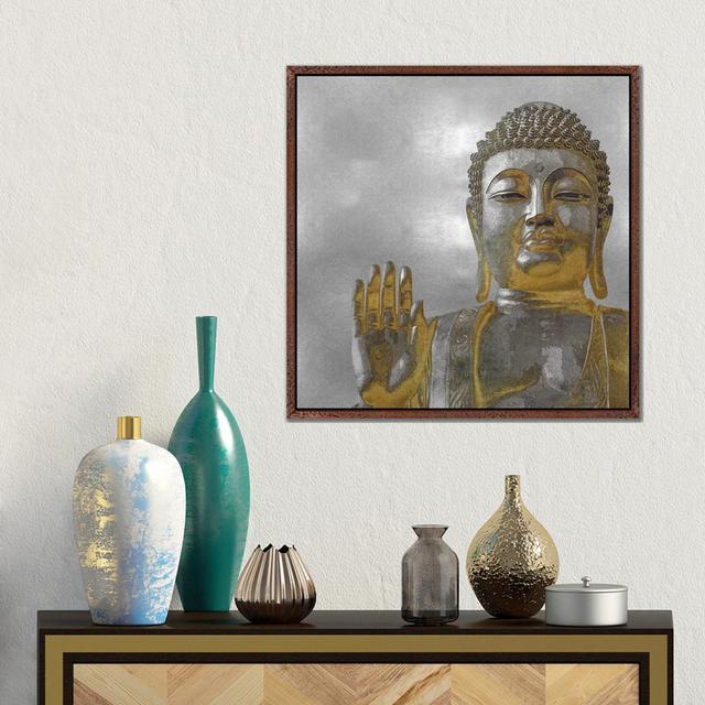 Silver And Gold Buddha by Tom Bray - Gallery-Wrapped Canvas Giclée on Canvas Langley Street Format: Classic Wood Floater Framed, Size: 45.72cm H x 45. on Productcaster.