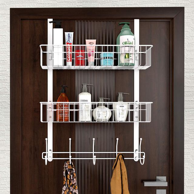 Over Door Hanger, Over Door Hooks With 5 Hooks And 2 Mesh Deep Basket, Over The Door Hanger Storage Rack For Bathroom Kitchen Bedroom Hanging Door Sto on Productcaster.