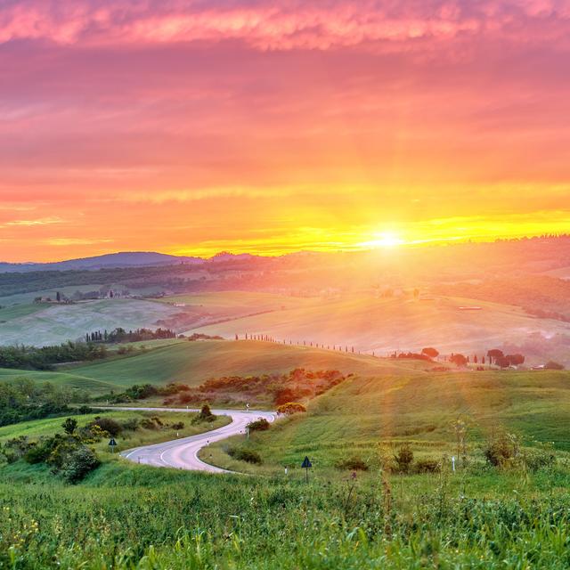 Tuscany Sunrise - Wrapped Canvas Photograph Latitude Run Size: 91cm H x 91cm W on Productcaster.