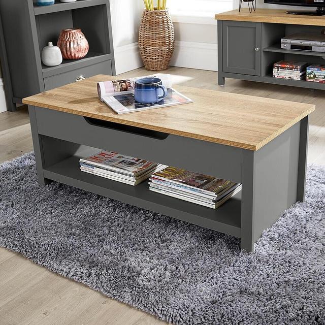 Acushnet Coffee Table Lift Up Occasional Reception Storage Shelf Avon Three Posts Table Base Colour: Dark Grey on Productcaster.