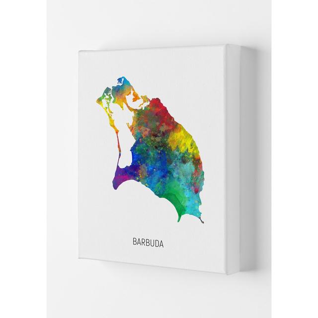 Barbuda Watercolour Map by Michael Tompsett - Graphic Art Latitude Run Format: Wrapped Canvas, Size: 84cm H x 59.4cm W x 4cm D on Productcaster.