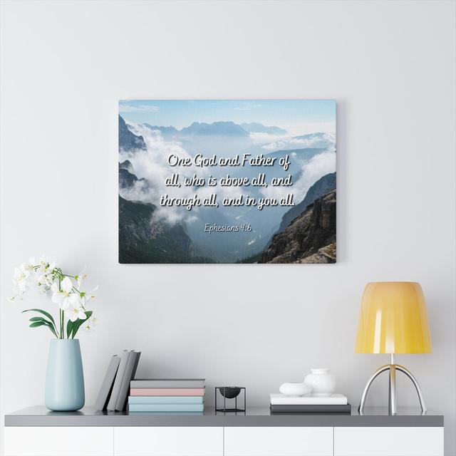 Above All Ephesians 4:6 - Wrapped Canvas Typography Blue Elephant Size: 46cm H x 61cm W on Productcaster.