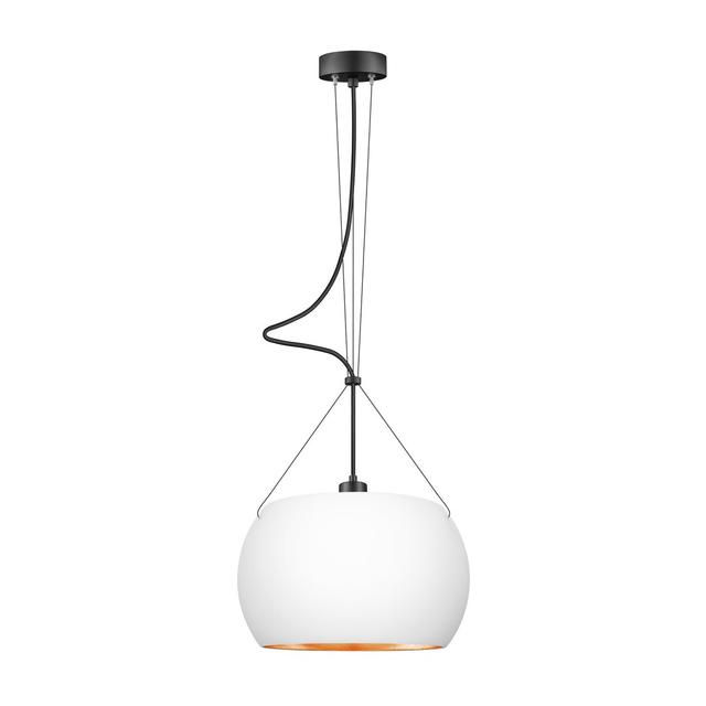 Momo 1 -Light Globe Pendant with Wrought Iron Accents Sotto Luce Finish: White/Black, Shade Colour: Matte Opal/Copper Leaves on Productcaster.