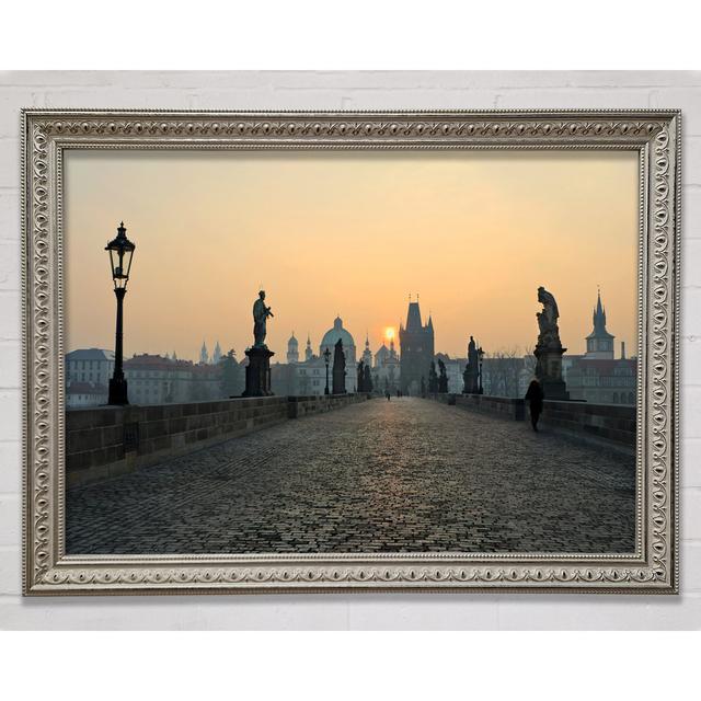 Charles Bridge Sunset Ebern Designs Größe: 21 cm H x 29,7 cm B x 3 cm T, Format: Poster mit schwarzem Rahmen on Productcaster.