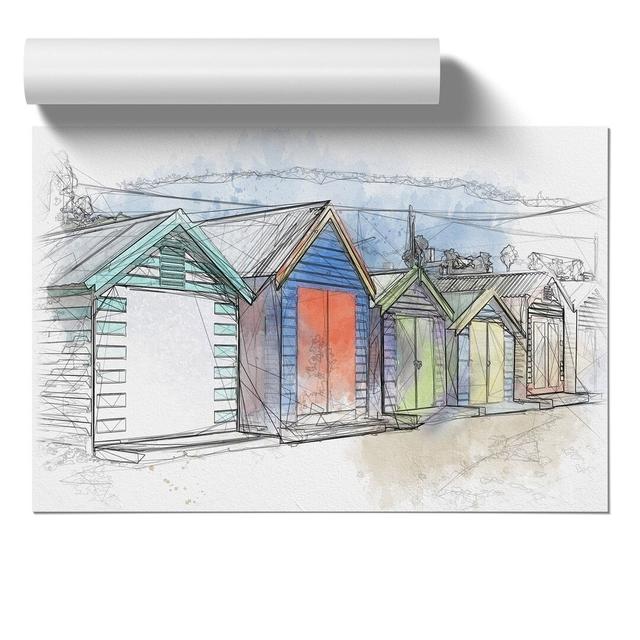 Colourful Beach Huts Sketch - Unframed Graphic Art East Urban Home Size: 59cm H x 84cm W x 0.1cm D on Productcaster.