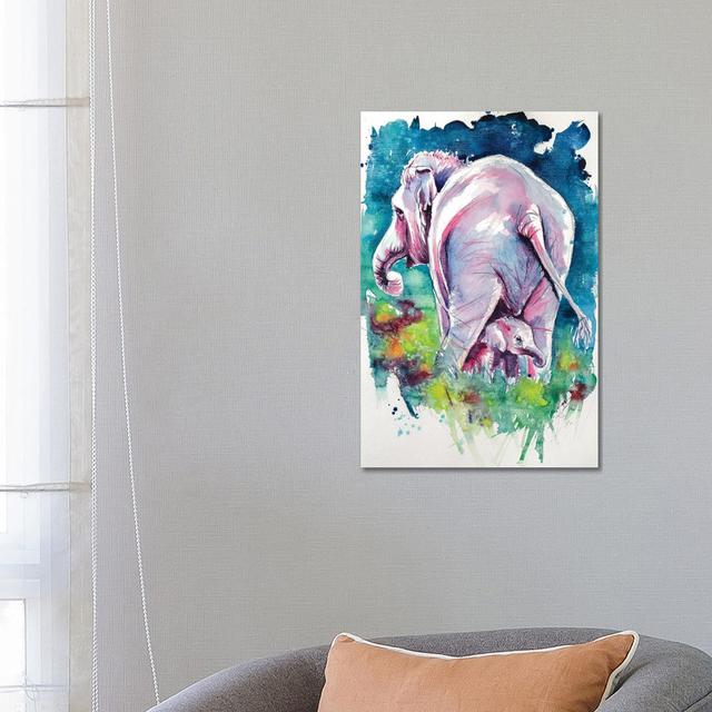 Elephant With Baby II by Anna Brigitta Kovacs - Wrapped Canvas Print Latitude Vive Size: 66.04cm H x 45.72cm W x 1.91cm D on Productcaster.