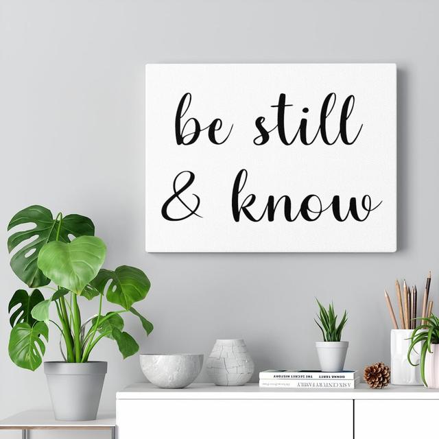 Be Still & Know - Wrapped Canvas Typography Blue Elephant Size: 46cm H x 61cm W on Productcaster.