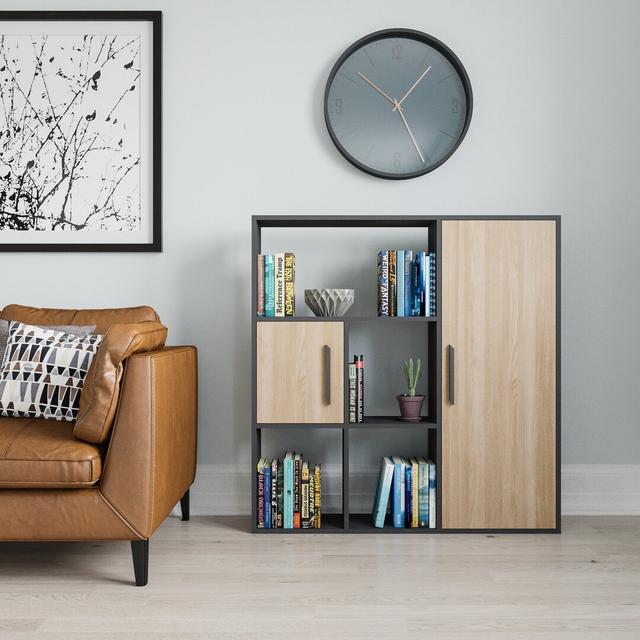 Najja 124.5cm H x 119.4cm W Standard Bookcase Blue Elephant Colour: Anthracite/Oak on Productcaster.