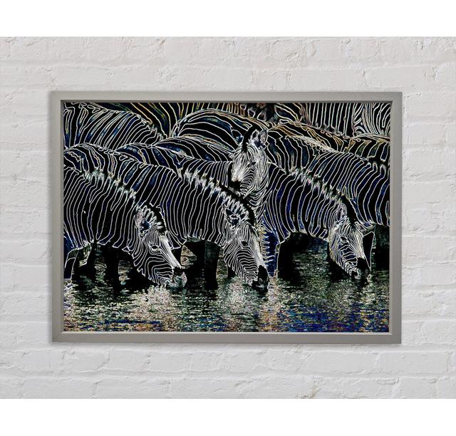 Zebra am Wasserloch Gerahmter Druck Wandkunst Gracie Oaks Format: Hellgraue gerahmte Leinwand, Größe: 100 cm H x 141,4 cm B x 3,3 cm T on Productcaster.