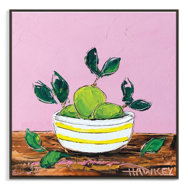 Limes in a Bowl by Angela Hawkey - Painting on Canvas Rosalind Wheeler Format: Black Framed, Size: 76cm H x 76cm W x 5cm D on Productcaster.