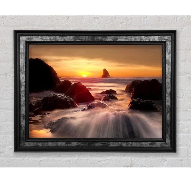 Ocean Waves Spilling On The Rocks Framed Print Highland Dunes Size: 100cm H x 141.4cm W on Productcaster.