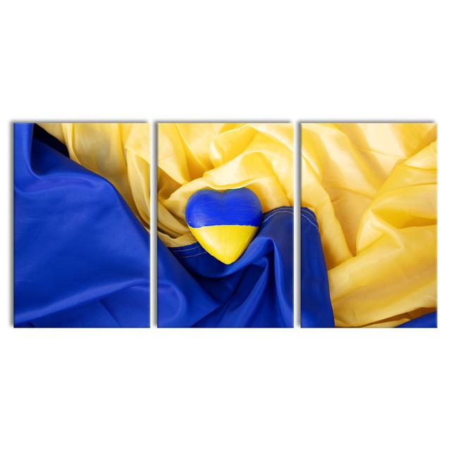 Heart With Ukraine Flag - Wrapped Canvas Print Latitude Run Format: 3 piece Canvas set, Size: 70cm H x 210cm W x 2cm D on Productcaster.