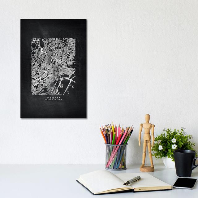 Newark City Map Chalkboard Style by WallDecorAddict - No Frame Gallery-Wrapped Canvas Giclée on Canvas Latitude Run Size: 30.48cm H x 20.32cm W, Forma on Productcaster.