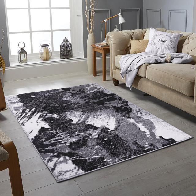 Boisey Abstract Machine Woven Black/Grey/White Area Rug 17 Stories Rug Size: Rectangle 120 x 170cm on Productcaster.