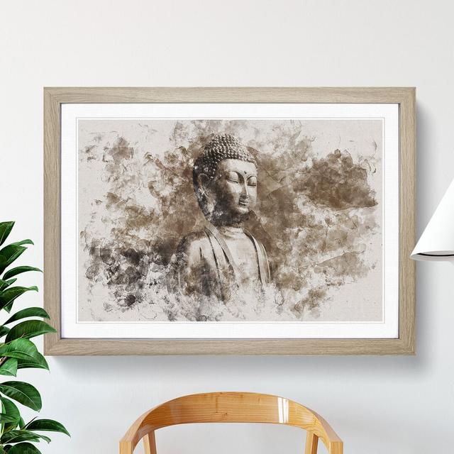 Buddha Statue Vol.3 Watercolour - Picture Frame Graphic Art East Urban Home Size: 65cm H x 90cm W x 2cm D, Frame Option: Oak on Productcaster.