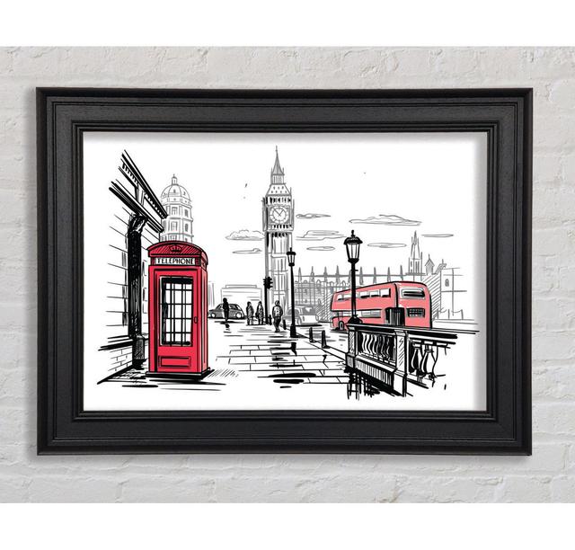 Sketchy London Town Framed Print Rosalind Wheeler Size: 84.1cm H x 142.2cm W on Productcaster.