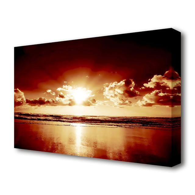 Peach Ocean Sunrise Sunset - Wrapped Canvas Photographic Print East Urban Home Size: 81.3 cm H x 121.9 cm W on Productcaster.