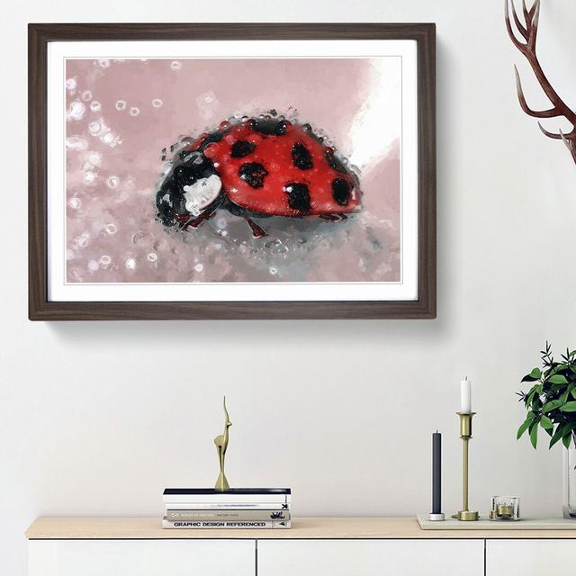 Red Ladybird Insect on a Pink Petal in Abstract - Picture Frame Painting Print East Urban Home Size: 62cm H x 87cm W x 2cm D, Frame Option: Walnut Fra on Productcaster.