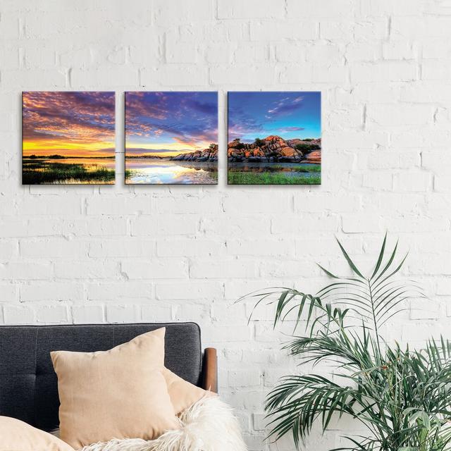 'Willow Lake Spring Sunset' Photograph Multi-Piece Image on Wrapped Canvas Latitude Run Size: 40.64cm H x 121.92cm W x 1.91cm D on Productcaster.