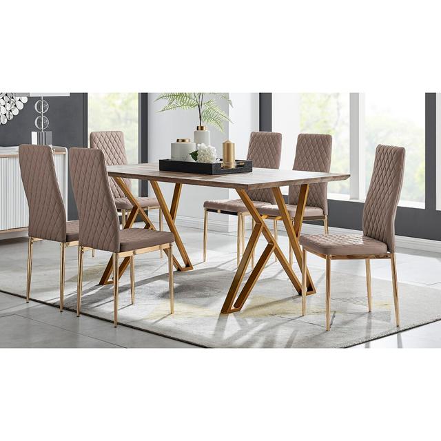 Scottsmoor Dining Set with 6 Chairs Canora Grey Colour (Chair): Cappuccino/Gold on Productcaster.