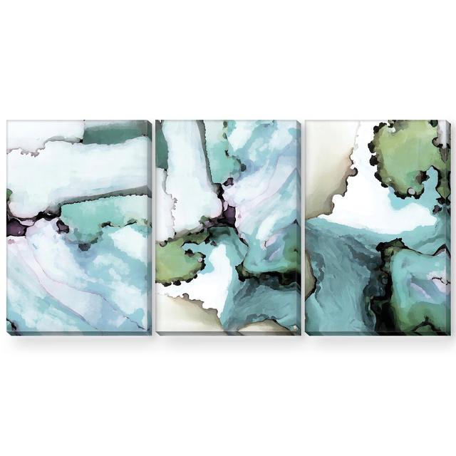 Abstract Verte - 3 Piece Painting Set on Canvas Clock Canvas Format: Wrapped Canvas, Size: 100cm H x 225cm W x 3.8cm D on Productcaster.