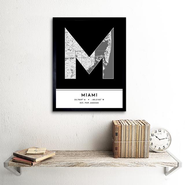 Miami City Map Miami Florida United States City Map Black And White - Single Picture Frame Typography Wee Blue Coo on Productcaster.