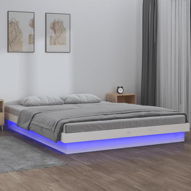 Metro Lane LED Bed Frame White 200X200 Cm Solid Wood Metro Lane Size: 200 x 200cm, Colour: White on Productcaster.