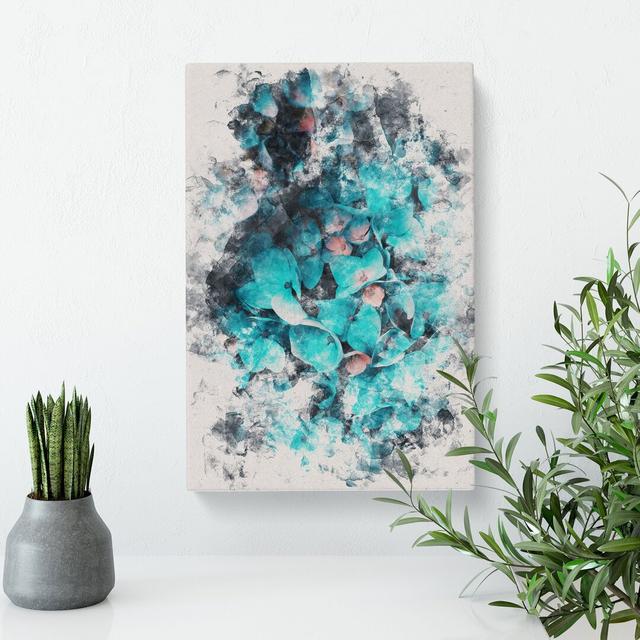 Teal Blue Hydrangeas - Wrapped Canvas Print East Urban Home Size: 50cm H x 35cm W x 3cm D on Productcaster.