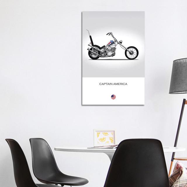 Harley-Davidson Captain America Easy Rider Tribute Motorcycle by Mark Rogan - Wrapped Canvas Print Borough Wharf Size: 101.6cm H x 66.04cm W x 1.91cm on Productcaster.