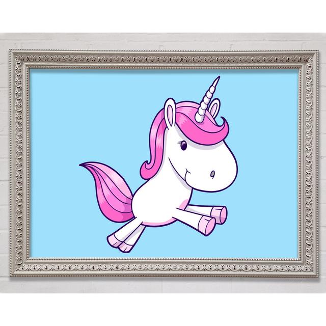 Leaping Unicorn - Single Picture Frame Print on Canvas Zoomie Kids Size: 30cm H x 42cm W x 3cm D, Format: Black Gold Framed Paper, Colour: Baby Blue on Productcaster.