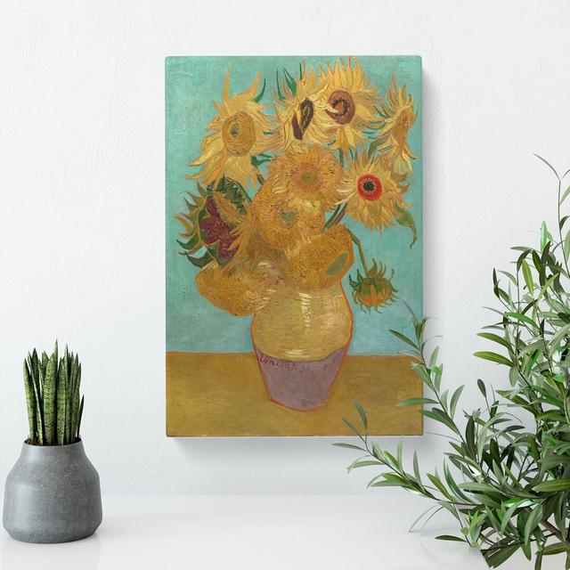 Vase With Twelve Sunflowers by Vincent Van Gogh - Wrapped Canvas Painting East Urban Home Size: 60cm H x 40cm W x 3cm D on Productcaster.