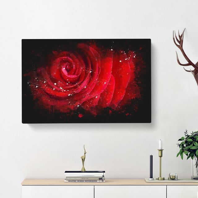 Dewdrops upon a Red Rose - Wrapped Canvas Painting Print East Urban Home Size: 35cm H x 50cm W x 3cm D on Productcaster.