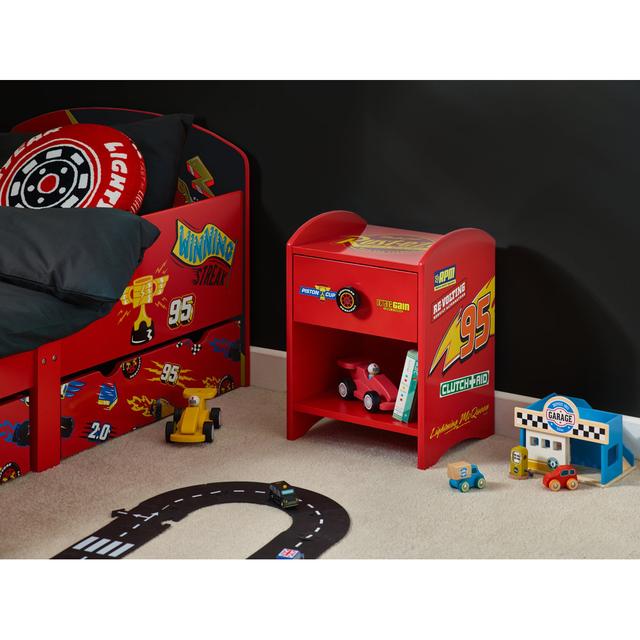 Disney Cars Lightning McQueen Bedside Table: Sturdy Engineered Wood Construction featuring a 2-tier Design for Ample Storage, Small Side Table with Dr on Productcaster.