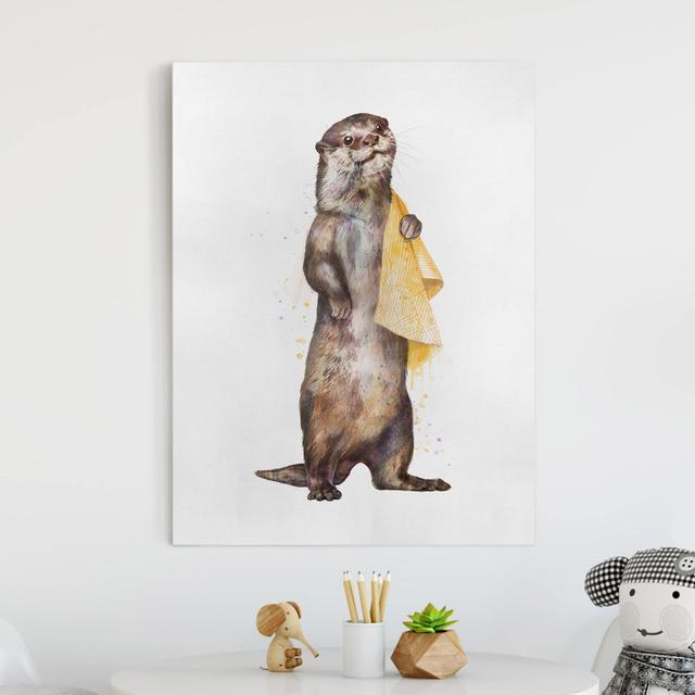 Leinwandbild Illustration Otter mit Handtuch Weiß von Laura Graves Maturi on Productcaster.