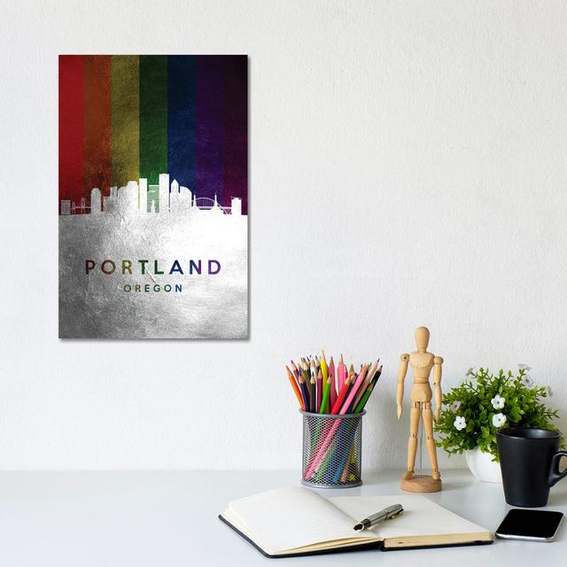 Portland Oregon Spectrum Skyline by Adrian Baldovino - Wrapped Canvas Print Ebern Designs Size: 30.48cm H x 20.32cm W x 1.91cm D on Productcaster.