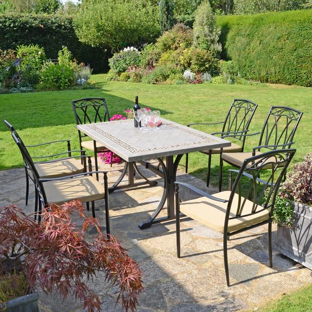 BURLINGTON Dining Table with 6 ASCOT Chairs Garden Set Rosalind Wheeler on Productcaster.