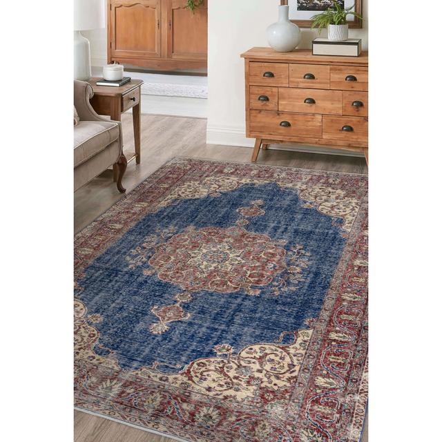 HANDKNOTTED Wollteppich Vintage 10532, Rahmen, Ornament - Rotwein / Blau 200X307 Cm BohoLiving on Productcaster.