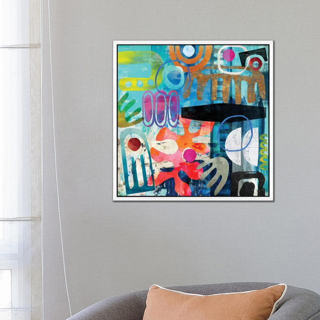 Tribal Abstract Blue by Nikki Chu - Print on Canvas 17 Stories Format: White Framed Canvas, Size: 66.04cm H x 66.04cm W x 3.81cm D on Productcaster.