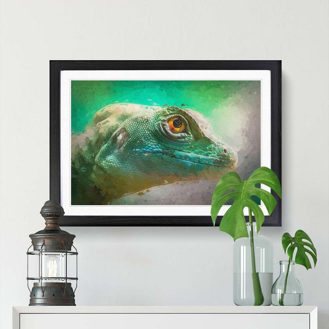 Green Lizard in Abstract - Picture Frame Graphic Art Print East Urban Home Frame Option: Black Framed, Size: 48cm H x 65cm W x 2cm D on Productcaster.