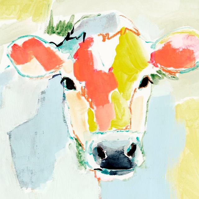 Pastel Cow I by Victoria Barnes - Wrapped Canvas Painting August Grove Size: 91cm H x 91cm W x 3.8cm D on Productcaster.